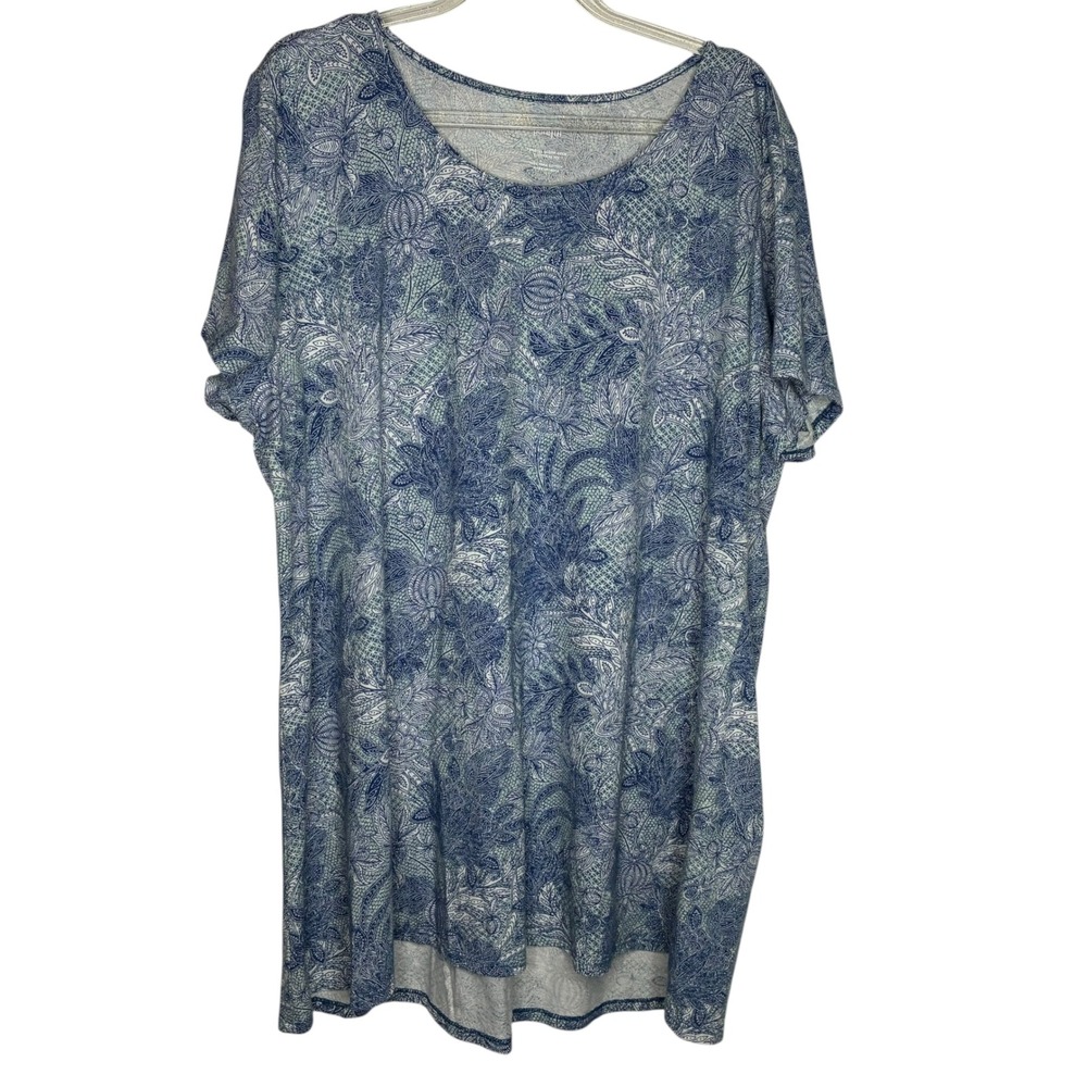 J Jill Pure Jill Women Large Tee Blue Paisley Pima Cotton Elliptical Scoop Neck